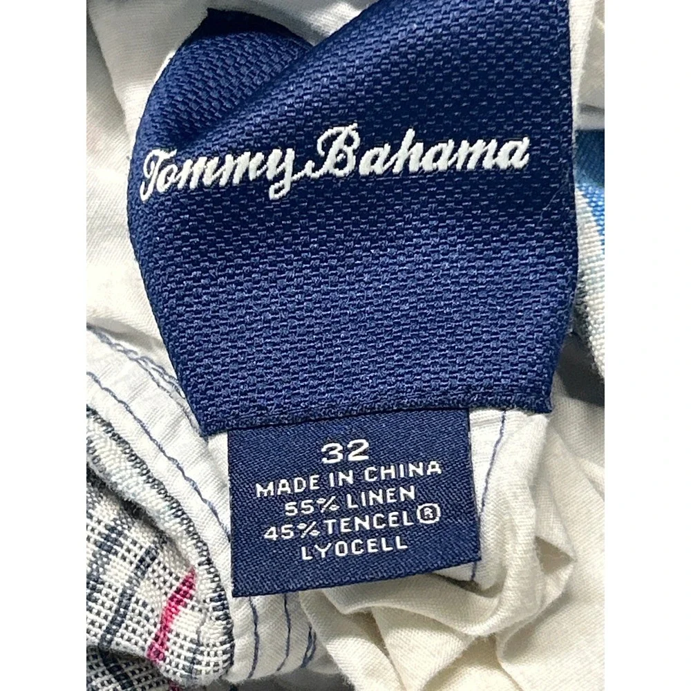 Tommy Bahama‎ Plaid Linen Blend Shorts Size 32 Blue Red White Casual